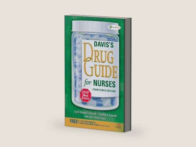 Davis's Drug Guide for Nursesr by April Hazard Vallerand PhD RN FAAN | barcode:9780803639768 | source:'9780803639768-right-three-quarter.jpg