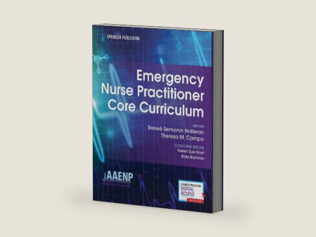 Emergency Nurse Practitioner Core Curriculum – A Comprehensive Certification Review for Emergency Nurse Practitioners by Reneé Holleran FNP-BC RN-BC PhD CEN CFRN CTRN (retired) CCRN (Alumnus) FAEN | barcode:9780826141255 | source:'9780826141255-right-three-quarter.jpg