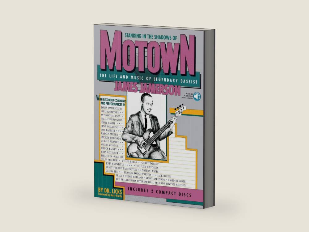 Standing in the Shadows of Motown: The James Jamerson Bass Method Classic Motown Bass Lines and Biographical Tribute with Online Audio by Dr. Licks | barcode:9780881888829 | source:'9780881888829-right-three-quarter.jpg