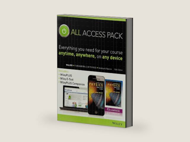 Fundamentals of Physics 10th Edition All Access Pack Containing: E-Text Card, WileyPLUS and WileyPLUS Companion by David Halliday | barcode:9781118718377 | source:'9781118718377-right-three-quarter.jpg