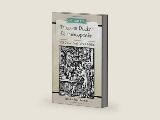Tarascon Pocket Pharmacopoeia 2016 by M.D. Hamilton, Richard J. | barcode:9781284095296 | source:'9781284095296-right-three-quarter.jpg