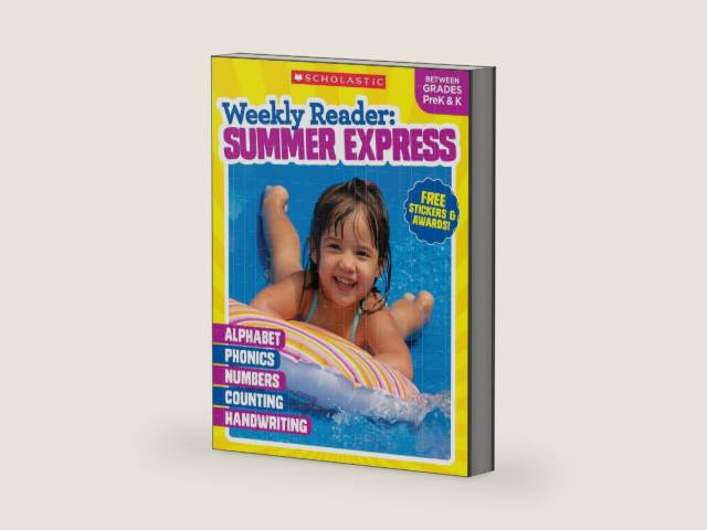 Weekly Reader: Summer Express (Between Grades PreK & K) Workbook by Scholastic | barcode:9781338108880 | source:'9781338108880-right-three-quarter.jpg