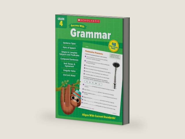 Scholastic Success with Grammar Grade 4 Workbook by Scholastic Teaching Resources | barcode:9781338798418 | source:'9781338798418-right-three-quarter.jpg