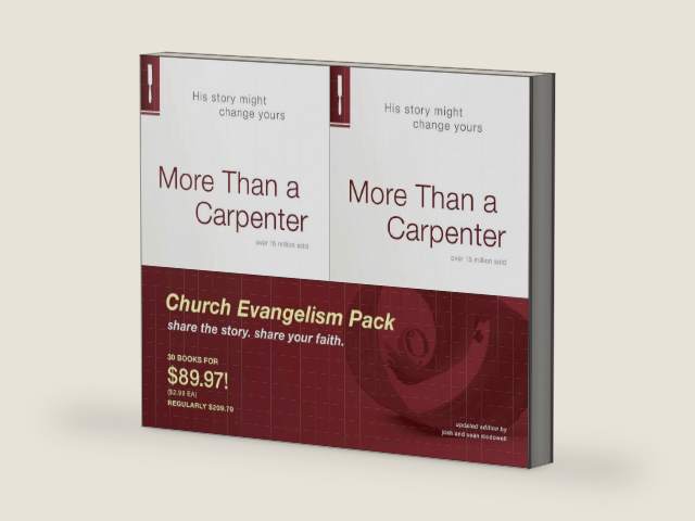 More Than a Carpenter 30 Pack, Church Evangelism Pack 30-Pack by Josh McDowell | barcode:9781414332062 | source:'9781414332062-right-three-quarter.jpg