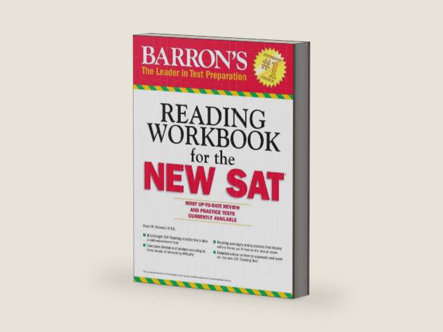 Barron's Reading Workbook for the NEW SAT by Brian Stewart | barcode:9781438005768 | source:'9781438005768-right-three-quarter.jpg