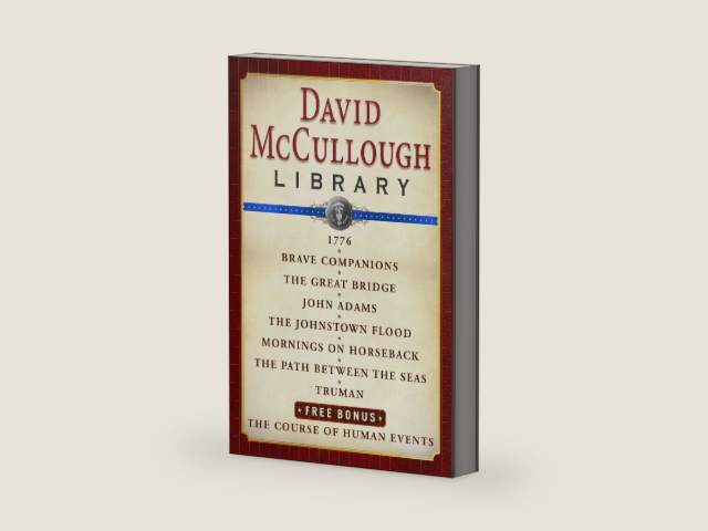 David McCullough Library E-book Box Set: 1776, Brave Companions, The Great Bridge, John Adams, The Johnstown Flood, Mornings on Horseback, Path Between the Seas, Truman, The Course of Human Events by David McCullough | barcode:9781451658255 | source:'9781451658255-right-three-quarter.jpg