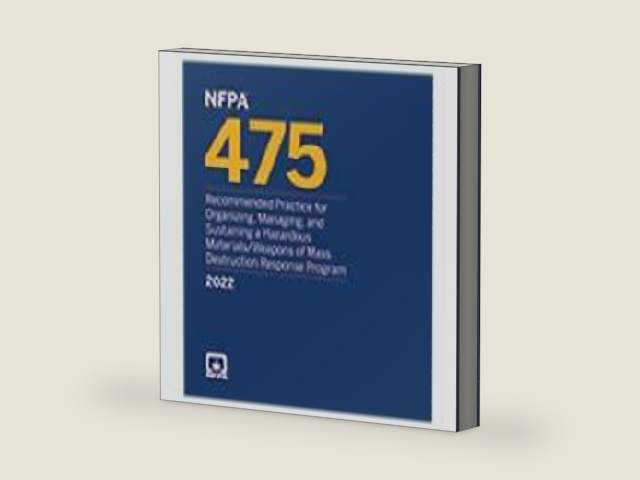 NFPA 475, Recommended Practice for Organizing, Managing, and Sustaining a Hazardous Materials/Weapons of Mass Destruction Response Program, 2022 by NFPA | barcode:9781455927753 | source:'9781455927753-right-three-quarter.jpg