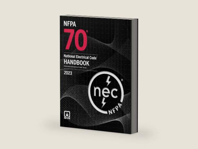NFPA 70, National Electrical Code Handbook, 2023 Edition by National Fire Protection Association (NFPA) | barcode:9781455929078 | source:'9781455929078-right-three-quarter.jpg