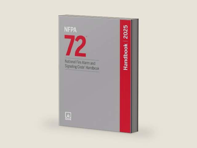 NFPA 72, National Fire Alarm and Signaling Code Handbook (2025) by NFPA | barcode:9781455931682 | source:'9781455931682-right-three-quarter.jpg