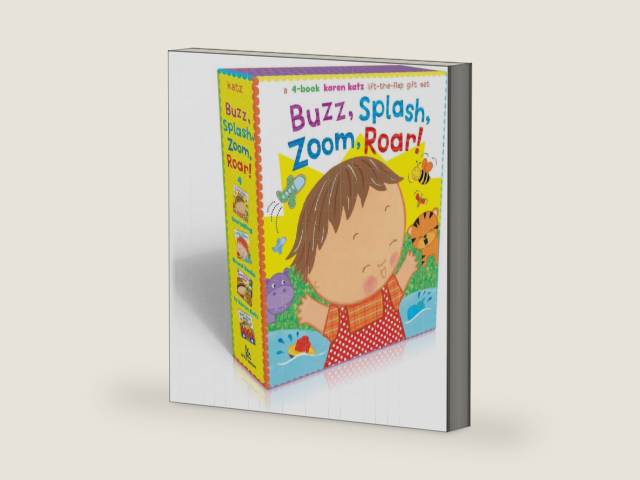 Buzz, Splash, Zoom, Roar! (Boxed Set): 4-book Karen Katz Lift-the-Flap Gift Set: Buzz, Buzz, Baby!; Splish, Splash, Baby!; Zoom, Zoom, Baby!; Roar, Roar, Baby! by Karen Katz | barcode:9781481462655 | source:'9781481462655-right-three-quarter.jpg