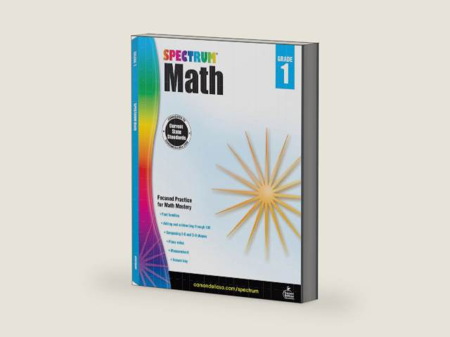 Spectrum 1st Grade Math Workbook, Addition, Subtraction, Place Value, Composing Shapes, Fact Families, and More Mathematics, Classroom or Homeschool Curriculum by Spectrum | barcode:9781483808697 | source:'9781483808697-right-three-quarter.jpg