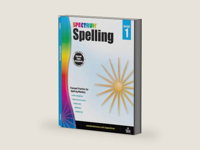 Spectrum Grade 1 Spelling Workbook, Sight Words, Dictionary Skills, Vowels, Alphabet Letter Recognition, Vocabulary, Grammar, and More, Language Arts Classroom or Homeschool Curriculum (Volume 28) by Spectrum | barcode:9781483811741 | source:'9781483811741-right-three-quarter.jpg