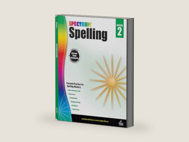 Spectrum Spelling Workbook Grade 2, Ages 7 to 8, 2nd Grade Spelling Workbook, Phonics, Handwriting Practice with Sight Words, Vowels, and Compound Words With English Dictionary - 208 Pages by Spectrum | barcode:9781483811758 | source:'9781483811758-right-three-quarter.jpg