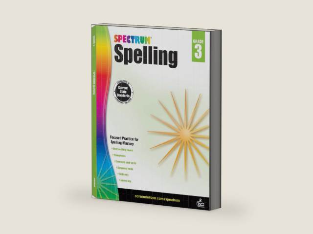Spectrum Spelling Workbook Grade 3, Ages 8 to 9, 3rd Grade Spelling Workbook Covering Phonics, Handwriting Practice with Vowels, Consonants, Dictionary Skills, and More, Spelling Books for 3rd Grade by Spectrum | barcode:9781483811765 | source:'9781483811765-right-three-quarter.jpg