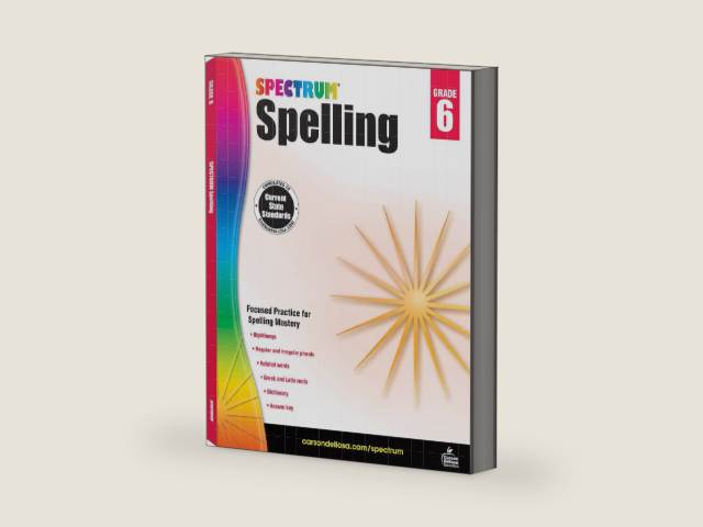 Spectrum Spelling Workbook Grade 6, Ages 11 to 12, Grade 6 Spelling, Handwriting Practice with 6th Grade Spelling Root Words, Prefixes, Suffixes, and Grammar Workbook - 160 Pages by Spectrum | barcode:9781483811802 | source:'9781483811802-right-three-quarter.jpg