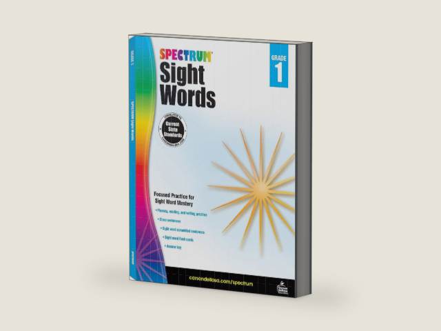 Spectrum Grade 1 Sight Words Workbook, 1st Grade Reading and Writing Practice With Sight Words Flash Cards and Scrambled Sentences, Classroom or Homeschool Curriculum by Spectrum | barcode:9781483811895 | source:'9781483811895-right-three-quarter.jpg