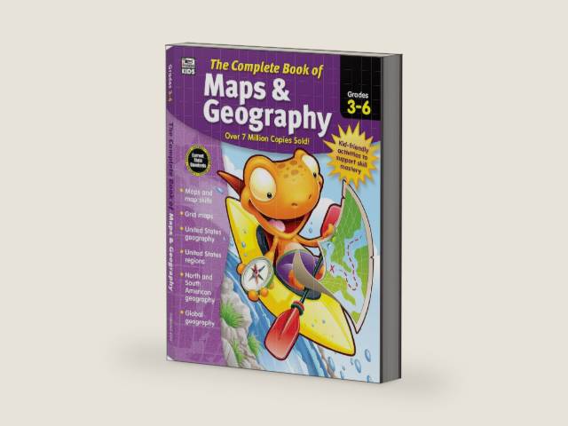 Complete Book of Maps and Geography Workbook, Global Geography for Kids Grades 3-6, United States Geography and Regions, Map Skills, Time Zones, Oceans by Thinking Kids | barcode:9781483826882 | source:'9781483826882-right-three-quarter.jpg