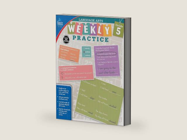 Carson Dellosa Grade 5 Weekly Practice Language Arts Workbook, Spelling, Parts of Speech, Root Words, and More, ELA Classroom or Homeschool Curriculum by Carson Dellosa Education | barcode:9781483827933 | source:'9781483827933-right-three-quarter.jpg