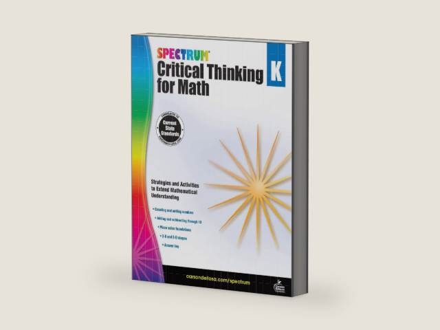 Spectrum Critical Thinking for Kindergarten Math Workbook—Grade K State Standards, Counting Numbers, Learning Shapes, With Answer Key for Homeschool or Classroom (128 pgs) by Spectrum | barcode:9781483835471 | source:'9781483835471-right-three-quarter.jpg
