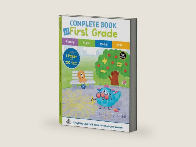 Carson Dellosa Complete Book of First Grade Workbook, Spelling, Parts of Speech, Math, Reading Comprehension, and Writing Practice, Classroom or Homeschool Curriculum by Carson Dellosa Education | barcode:9781483862385 | source:'9781483862385-right-three-quarter.jpg
