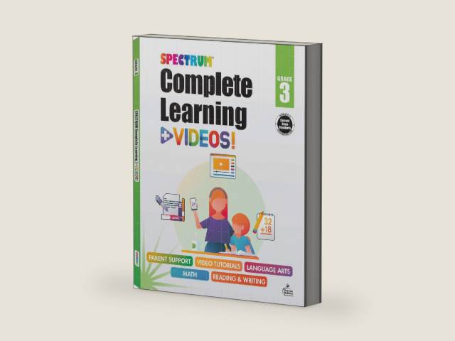 Spectrum Complete Learning + Videos 3rd Grade Workbooks, Language Arts, Reading Comprehension, Writing, and Math Book for Kids Ages 8-9 With Video Tutorials (Volume 68) by Spectrum | barcode:9781483865225 | source:'9781483865225-right-three-quarter.jpg