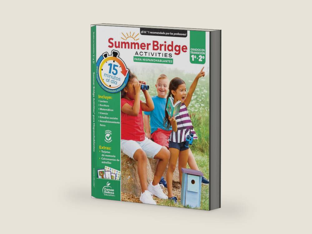 Summer Bridge Activities Spanish 1st to 2nd Grade Workbook, Activity Book With Math, Reading Comprehension, Science, Fitness, Social Studies, Writing Practice, and Flash Cards by Summer Bridge Activities | barcode:9781483865287 | source:'9781483865287-right-three-quarter.jpg