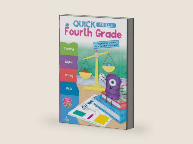Carson Dellosa Quick Skills 4th Grade Workbook, Reading Comprehension, Language Arts, Math, and Writing Practice, Classroom or Homeschool Curriculum by Carson Dellosa Education | barcode:9781483868264 | source:'9781483868264-right-three-quarter.jpg