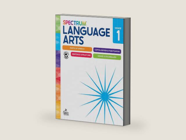 Spectrum Language Arts 1st Grade Workbooks, ELA Activity Book for Kids Ages 6-7, Parts of Speech, Sentence Structure, English Grammar, Vocabulary, Spelling and More, Classroom or Homeschool Curriculum by Spectrum | barcode:9781483871356 | source:'9781483871356-right-three-quarter.jpg