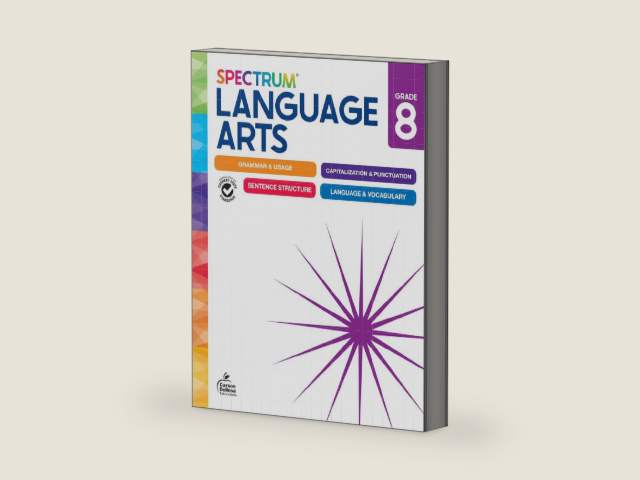Spectrum Grade 8 Language Arts Workbook, ELA Middle School Books for Kids Ages 13-14 Covering Grammar, Vocabulary, Sentence Structure, Parts of Speech, and More, Classroom or Homeschool Curriculum by Spectrum | barcode:9781483871424 | source:'9781483871424-right-three-quarter.jpg