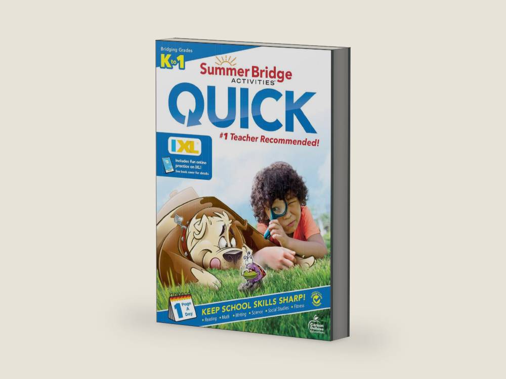 Summer Bridge Activities Quick Kindergarten to 1st Grade Workbooks, K-1 Activity Book With Phonics, Math, Science, Grammar, Fitness, and Handwriting Practice by Summer Bridge Activities | barcode:9781483874913 | source:'9781483874913-right-three-quarter.jpg