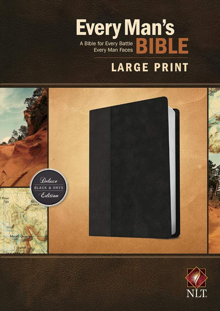 Every Man's Bible: New Living Translation, Large Print, TuTone (LeatherLike, Black/Onyx) – Study Bible for Men with Study Notes, Book Introductions, and 44 Charts by New Living Translation | barcode:9781496409140 | source:'9781496409140.jpg