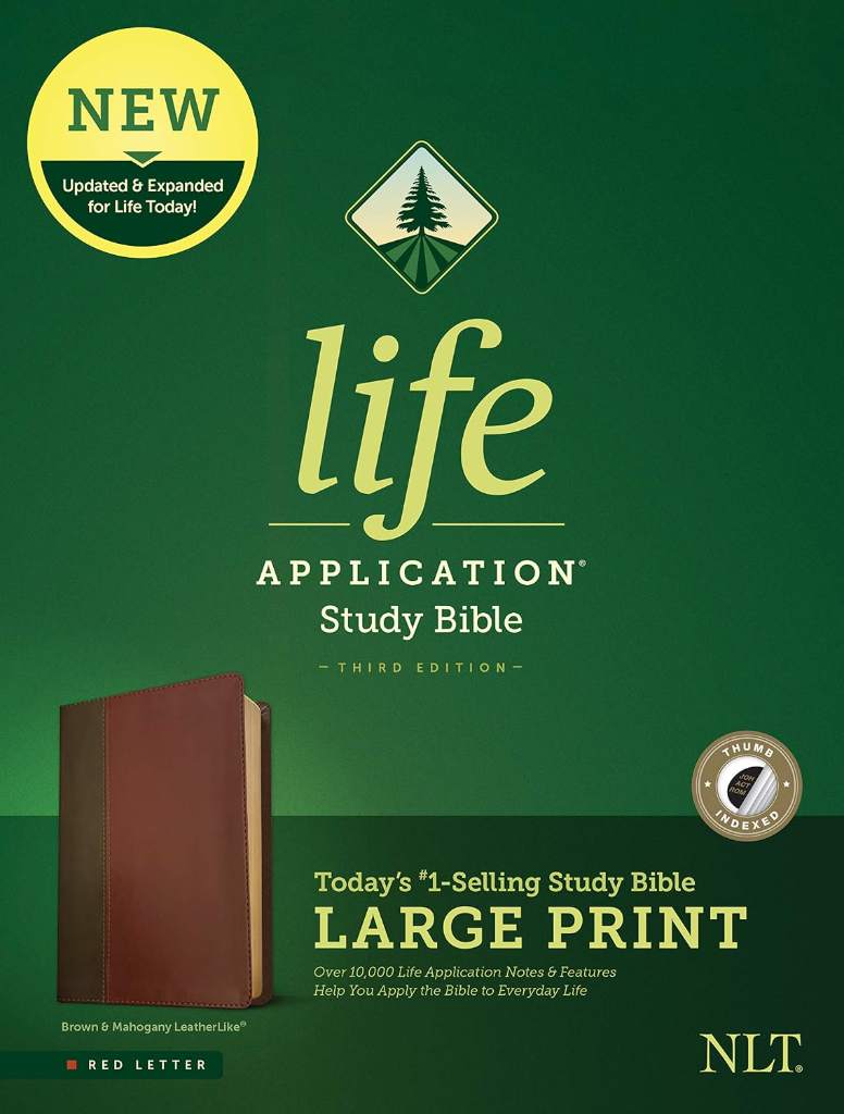 NLT Life Application Study Bible, Third Edition, Large Print (LeatherLike, Brown/Mahogany, Indexed, Red Letter) by New Living Translation | barcode:9781496443861 | source:'9781496443861.jpg