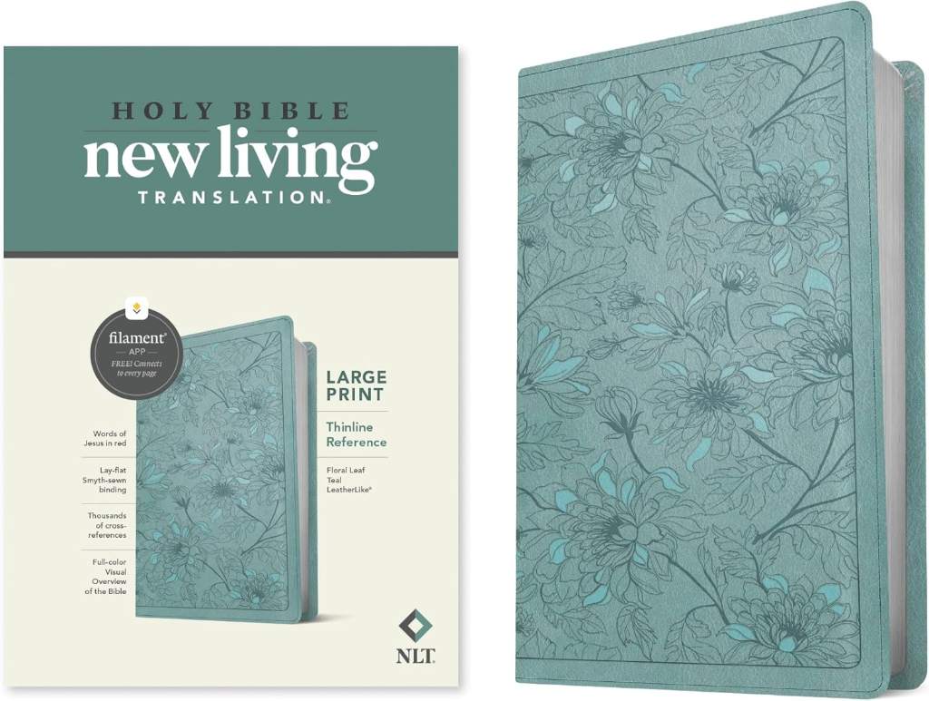 NLT Large Print Thinline Reference Bible, Filament Enabled (LeatherLike, Floral Leaf Teal, Red Letter): Includes Free Access to the Filament Bible App ... Notes, Devotionals, Worship Music, and Video by New Living Translation | barcode:9781496444912 | source:'9781496444912.jpg