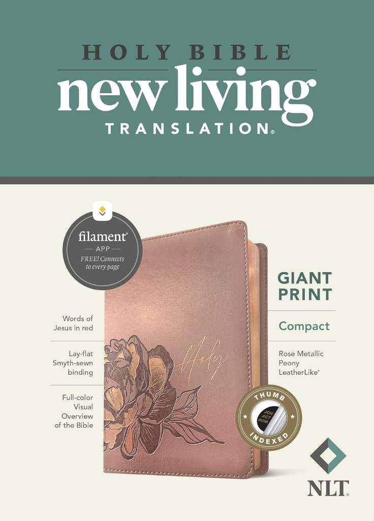 NLT Compact Giant Print Bible, Filament Enabled (LeatherLike, Rose Metallic Peony, Indexed, Red Letter) by New Living Translation | barcode:9781496460639 | source:'9781496460639.jpg