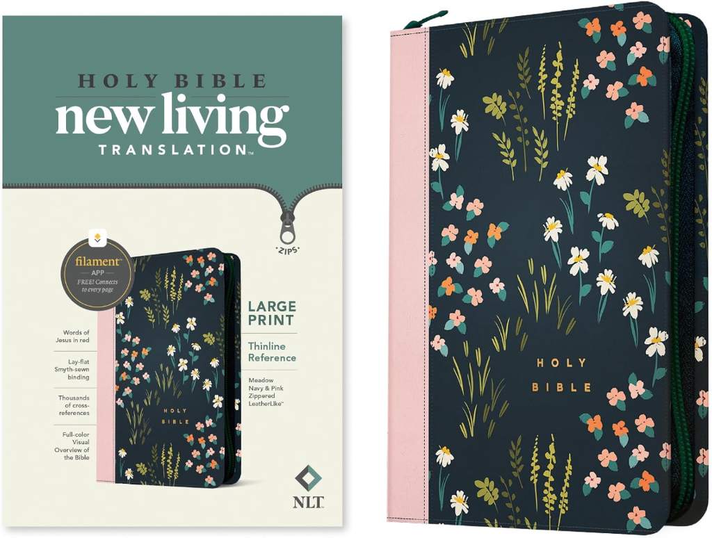 NLT Large Print Thinline Reference Zipper Bible, Filament Enabled (LeatherLike, Meadow Navy & Pink , Red Letter) by New Living Translation | barcode:9781496466259 | source:'9781496466259.jpg