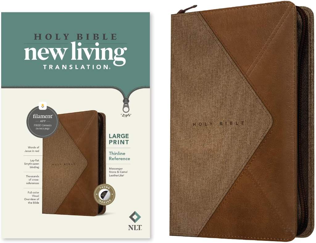 NLT Large Print Thinline Reference Zipper Bible, Filament Enabled (LeatherLike, Messenger Stone & Camel , Indexed, Red Letter) by New Living Translation | barcode:9781496466273 | source:'9781496466273.jpg