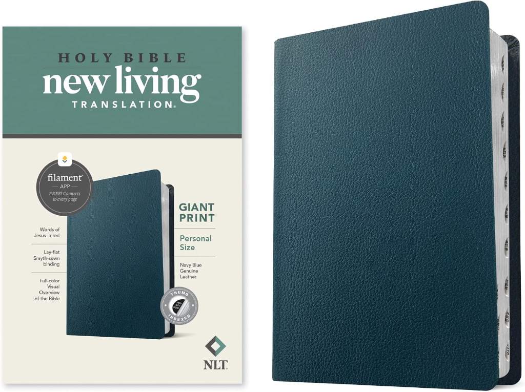 NLT Personal Size Giant Print Bible, Filament Enabled (Genuine Leather, Navy Blue, Indexed, Red Letter) by New Living Translation | barcode:9781496474261 | source:'9781496474261.jpg