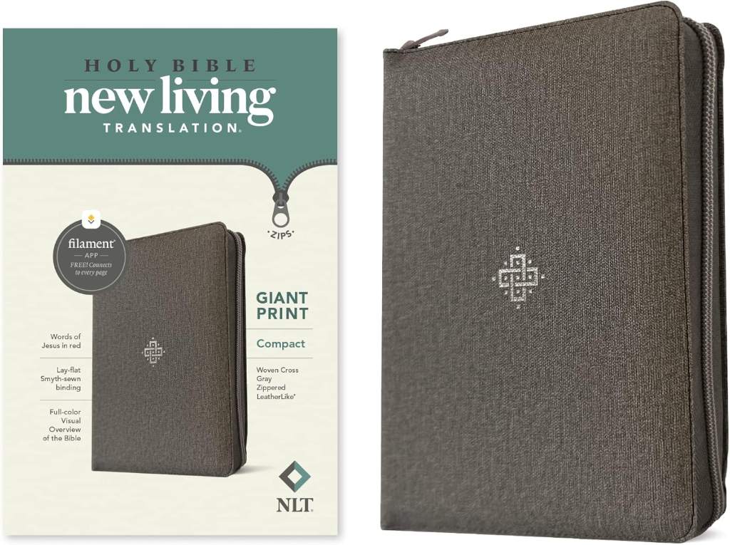 NLT Compact Giant Print Zipper Bible, Filament Enabled (LeatherLike, Woven Cross Gray, Red Letter) by New Living Translation | barcode:9781496480101 | source:'9781496480101.jpg