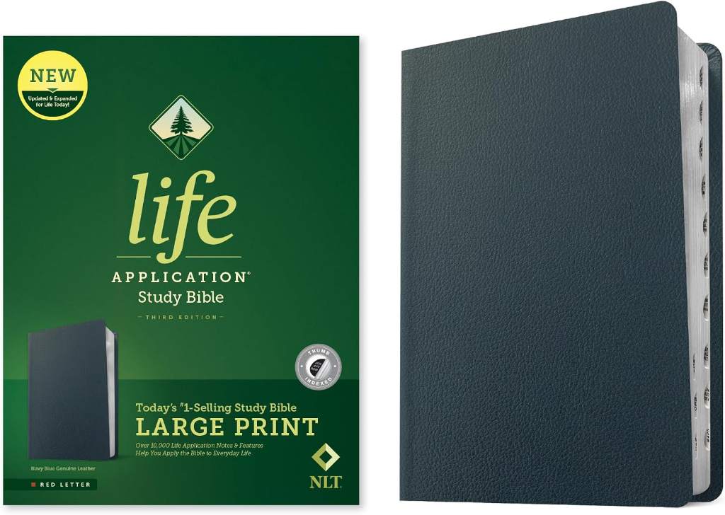 NLT Life Application Study Bible, Third Edition, Large Print (Genuine Leather, Navy Blue, Indexed, Red Letter) by New Living Translation | barcode:9781496483133 | source:'9781496483133.jpg