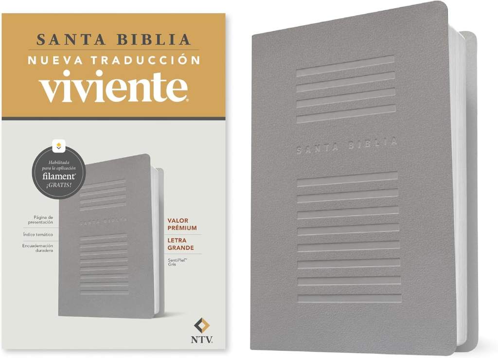 Biblia valor prémium NTV, letra grande con Filament (SentiPiel, Gris) (Spanish Edition) by Tyndale | barcode:9781496489005 | source:'9781496489005.jpg