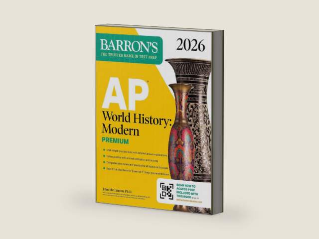 AP World History: Modern Premium, 2026: Prep Book With 5 Practice Tests + Comprehensive Review + Online Practice (Barron's AP Prep) by John McCannon Ph.D. | barcode:9781506296784 | source:'9781506296784-right-three-quarter.jpg