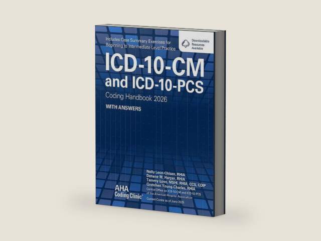 ICD-10-CM and ICD-10-PCS Coding Handbook, with Answers, 2026 Rev. Ed. by RHIA Nelly Leon-Chisen | barcode:9781556485213 | source:'9781556485213-right-three-quarter.jpg
