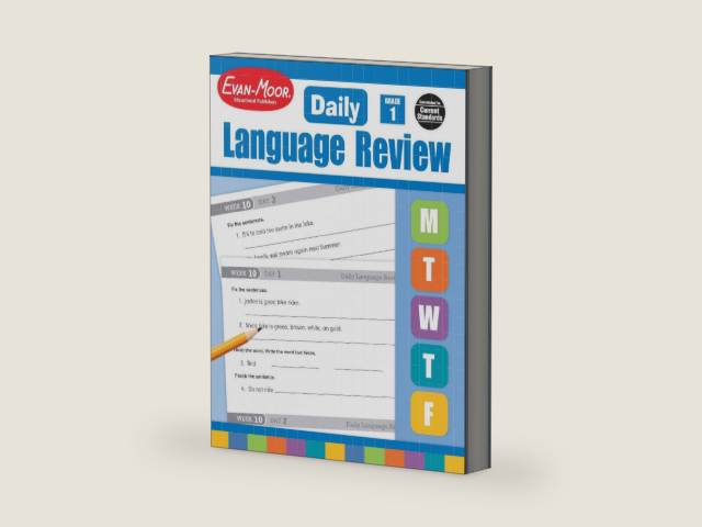 Evan-Moor Daily Language Review, Grade 1, Activities, Homeschooling and Classroom Resource Workbook, Reproducible Worksheets, Teacher Edition, Daily Practice, Skills Assessment, Grammar, Punctuation by Evan-Moor Educational Publishers | barcode:9781557996558 | source:'9781557996558-right-three-quarter.jpg