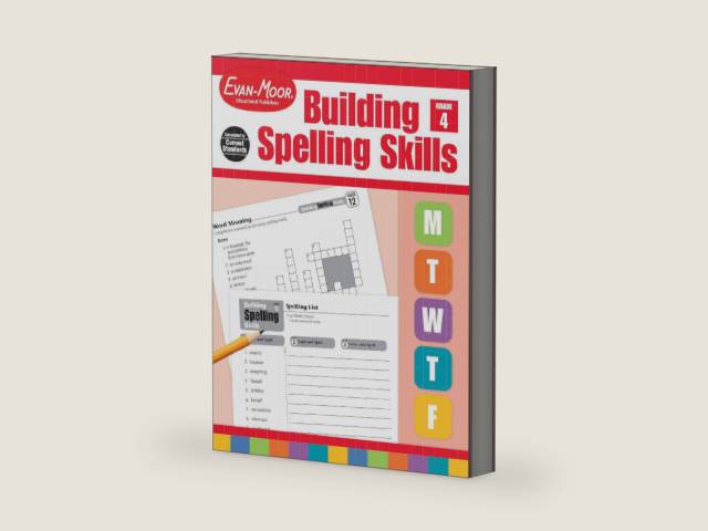 Evan-Moor Building Spelling Skills, Grade 4 - Homeschooling & Classroom Resource Workbook, Reproducible Worksheets, Teaching Edition, Spelling Strategies, Reading and Writing Skills by Evan-Moor Educational Publishers | barcode:9781557998422 | source:'9781557998422-right-three-quarter.jpg