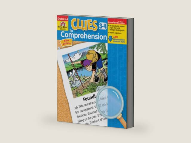 Clues to Comprehension, Grades 3-4 by Evan Moor | barcode:9781557998637 | source:'9781557998637-right-three-quarter.jpg