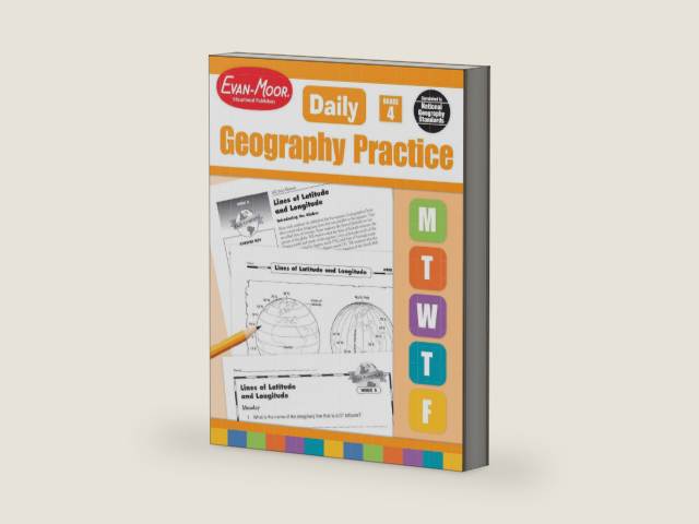 Evan-Moor Daily Geography Practice, Grade 4, Homeschooling and Classroom Resource Workbook, Reproducible Worksheets, Teaching Edition, USA, World, Continents, Oceans, Countries by Evan-Moor Educational Publishers | barcode:9781557999733 | source:'9781557999733-right-three-quarter.jpg