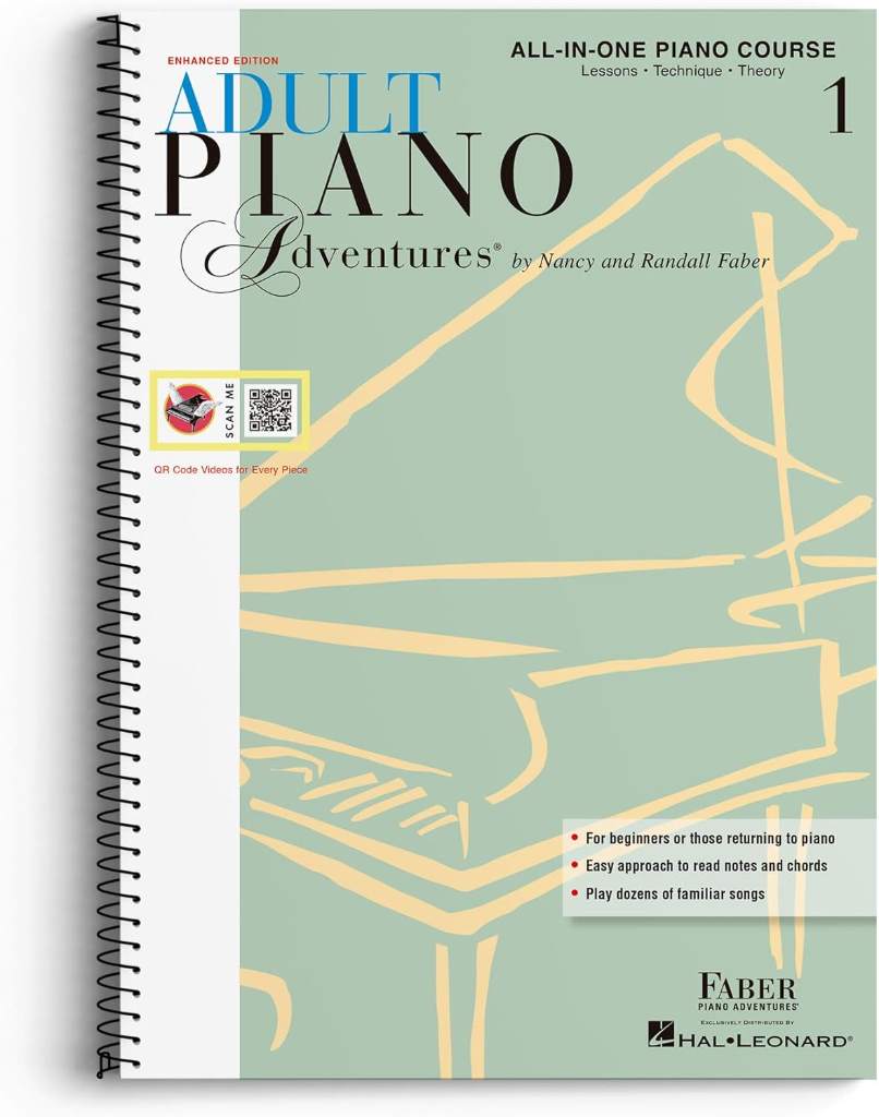 Adult Piano Adventures: All in One Course - Book 1 | Faber Beginner Method Piano Book for Adults with Chords and Music Notation | Piano Sheet Music and Theory for Self Learners With Digital Audio by Nancy Faber | barcode:9781569392386 | source:'9781569392386.jpg
