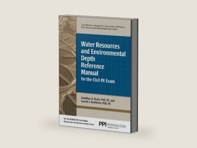 PPI Water Resources and Environmental Depth Reference Manual for the Civil PE Exam – A complete Reference Manual for the NCEES PE Civil Exam by Jonathan Brant PhD | barcode:9781591260950 | source:'9781591260950-right-three-quarter.jpg