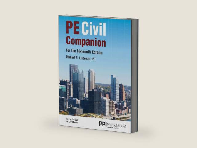 PPI PE Civil Companion for the Sixteenth Edition – A Supportive Resource Guide for the NCEES PE Civil Exam by Michael R. Lindeburg PE | barcode:9781591266280 | source:'9781591266280-right-three-quarter.jpg