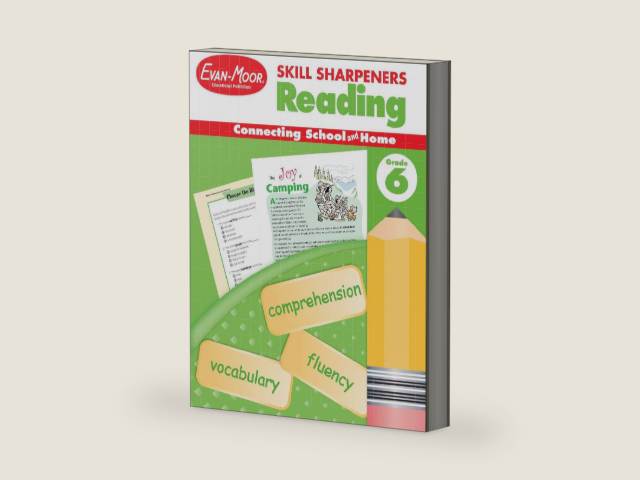 Evan-Moor Skill Sharpeners Reading Workbook, Grade 6, Vocabulary, Comprehension, Phonics, Sequencing, Summarizing, Prefixes and Suffixes, Contractions, Context, Analyzing Characters, Homeschool by Evan-Moor Educational Publishers | barcode:9781596730427 | source:'9781596730427-right-three-quarter.jpg